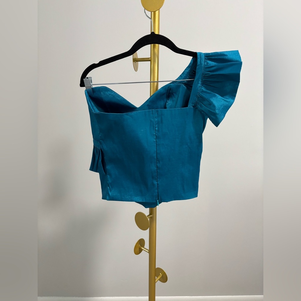 ANDREA ROSSI Teal One-Shoulder Ruffle Top - Picture 2 of 3